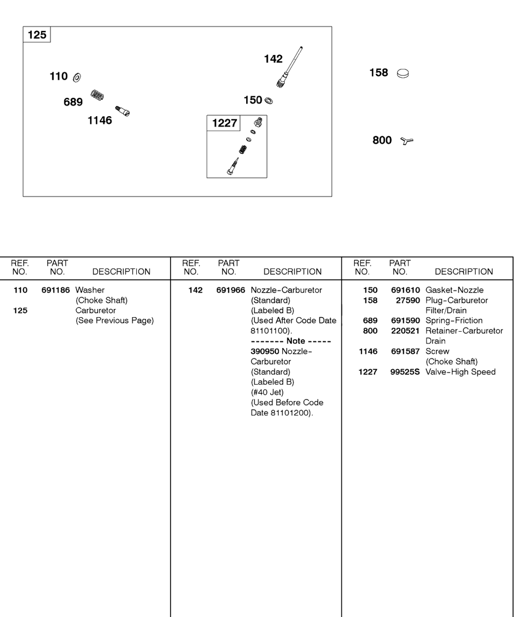 Carburetor Parts, Nozzle, High Speed Valve Diagram and Parts List for 243432-0737-XX  Briggs and Stratton Engine